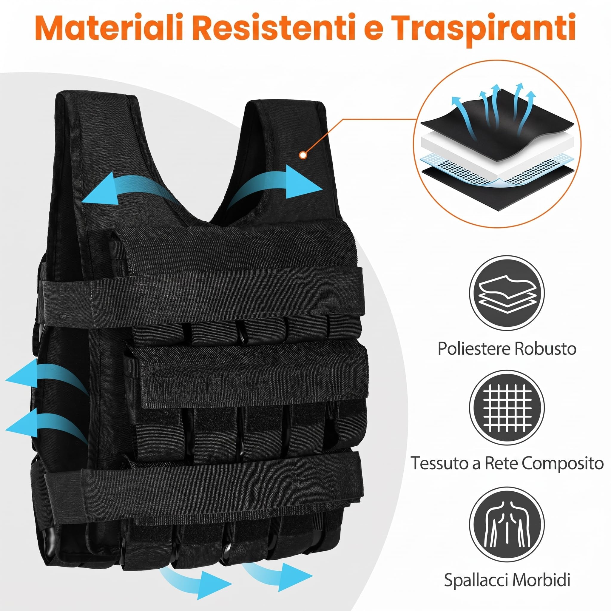 COSTWAY Giubbotto Zavorrato Regolabile 20/30 kg, Gilet Zavorrato Traspirante con 20/30 Pesi Rimovibili e Cintura Regolabili, Ideale per Allenamento Corsa, Crossfit e Calisthenics