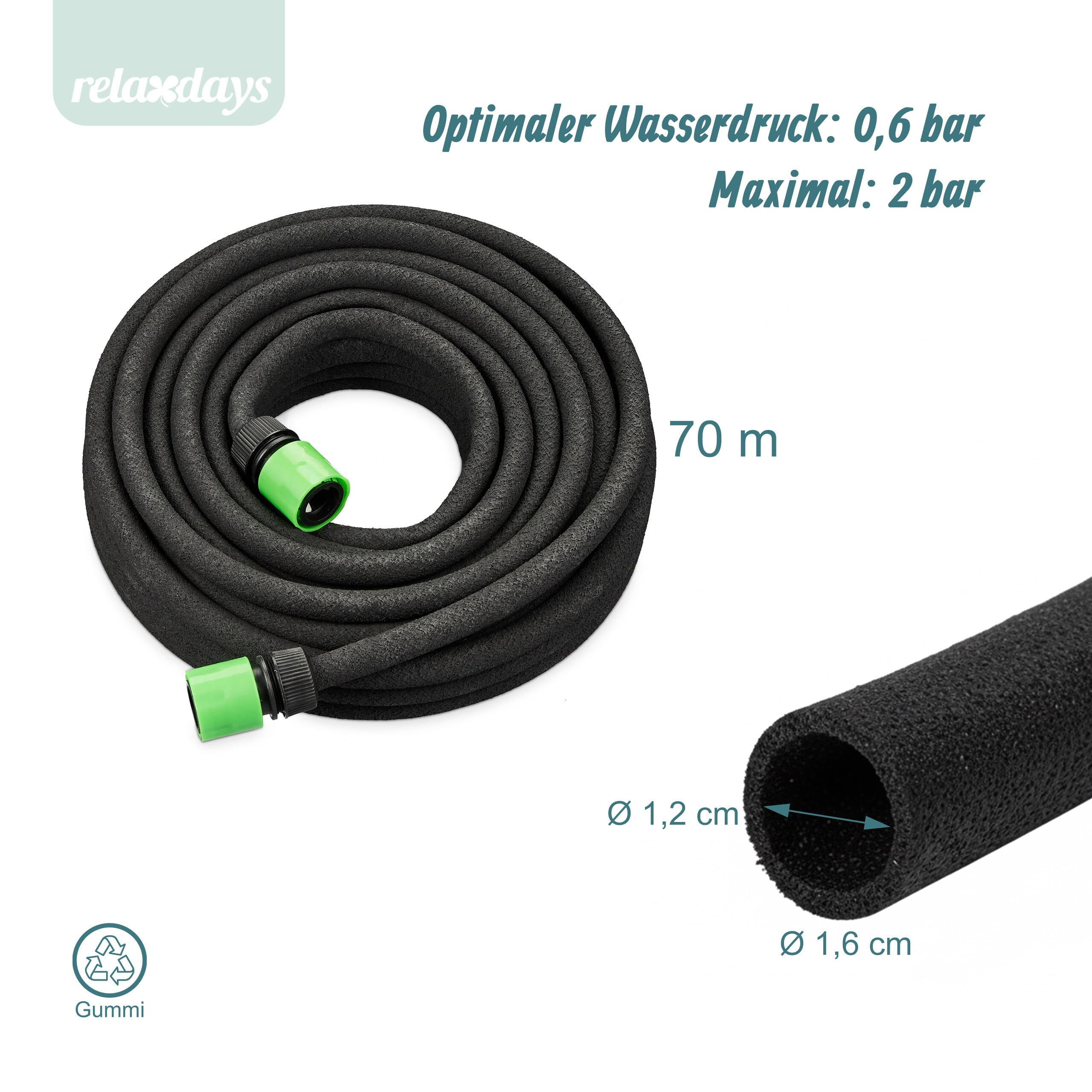 Relaxdays Tropfschlauch, Bewässerung, 70 m Perlschlauch, Hochbeet & Heckenbewässerung, Bewässerungsschlauch, schwarz
