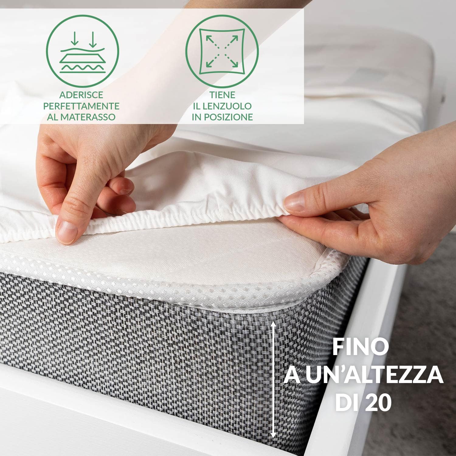 Lenzuolo con Angoli - 90 x 200 cm - Lenzuolo Elasticizzato in Raso di Cotone - Liscio - Lucido - per Materassi fino a 20 cm - Bianco