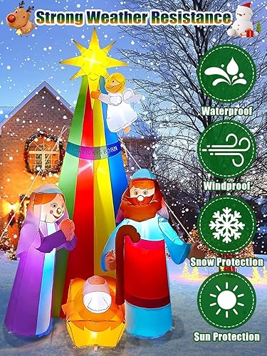 Miniatura 4 de Kalolary Decoración inflable de Navidad fantasma blanco levitante, fantasma animado de ojos rojos con LED integrados, inflable aterrador para patio,
