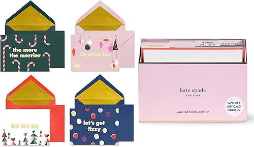Kate Spade New York Juego de tarjetas navideñas para todas las ocasiones, 16 tarjetas y sobres en blanco, organizador de tarjetas de felicitación