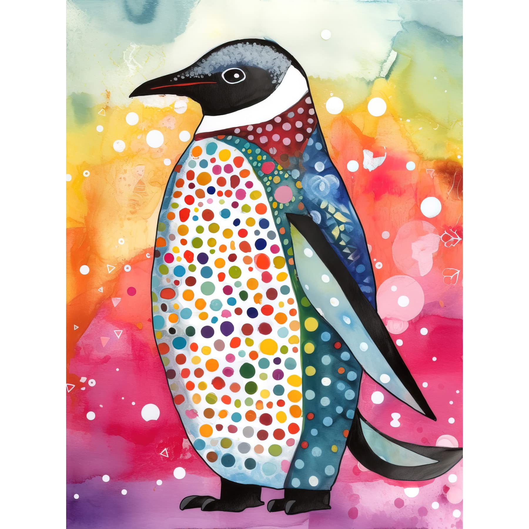 Artery8 Cute Multicoloured Spot Penguin Folk Art Large Wall Art Poster Print Thick Paper 18X24 Inch