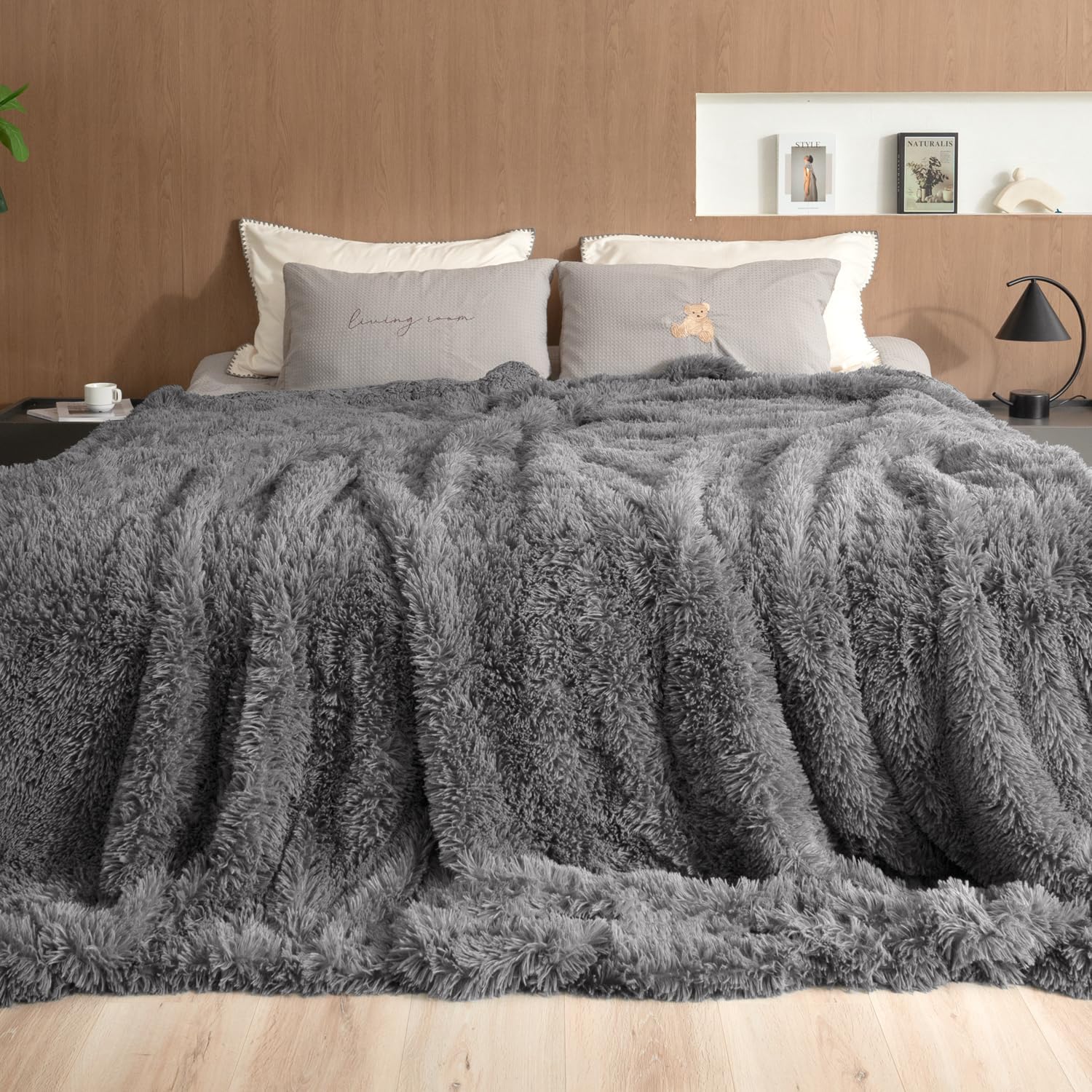 Pawque Luxury Faux Fur Blanket Super Soft Oversized Throw Blankets, 90x108 inches, Decorative Blankets Gitf for Women,Sofa Couch Bed Chair Photo Props, Breathable & Washable, Grey Grey 90 in x 108 in