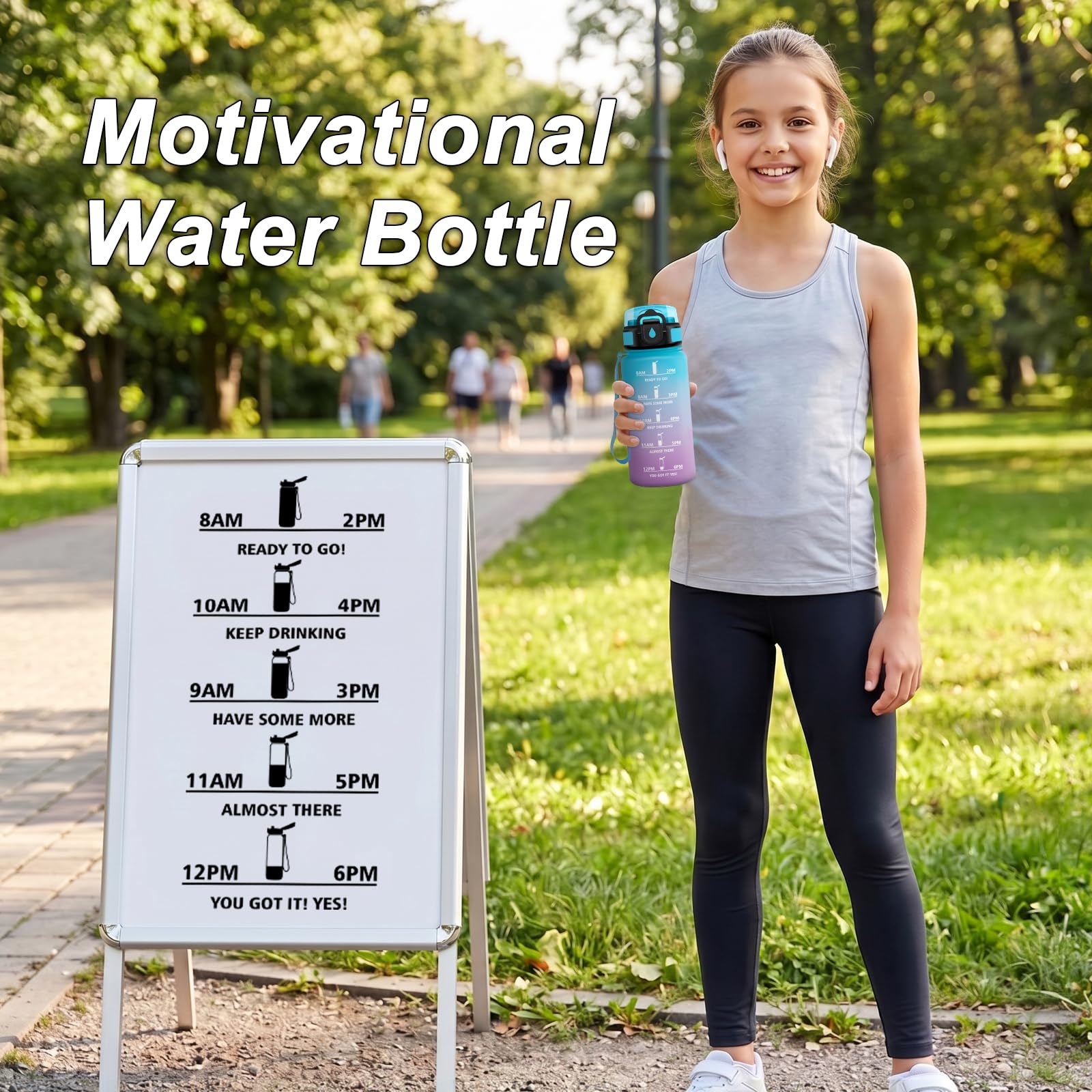 500ml Sports Water Bottle with Straw BPA Free Motivation Water Bottle with Time Marker for Sports, Hiking, Outdoor, Fitness - 4