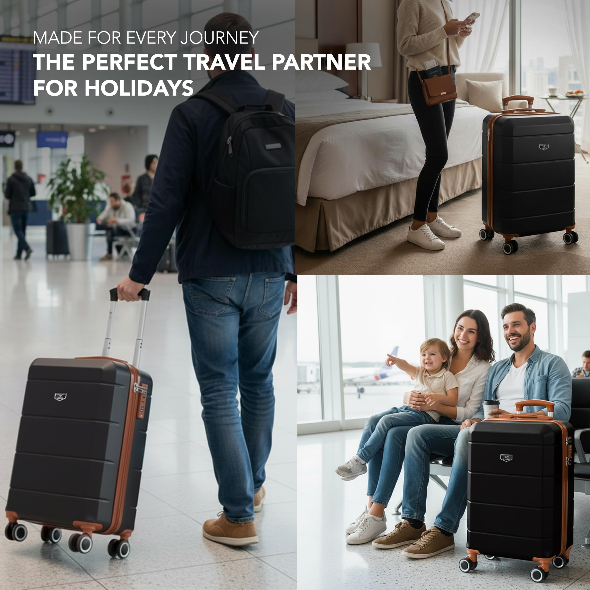 LUGG - Jetset 40cm Suitcase - 40x30x20cm- Ryanair Compatible - Underseat Size - Hard Shell ABS - Spinner & Removable Wheels - Lightweight Travel Luggage- Cream/Brown — view 188
