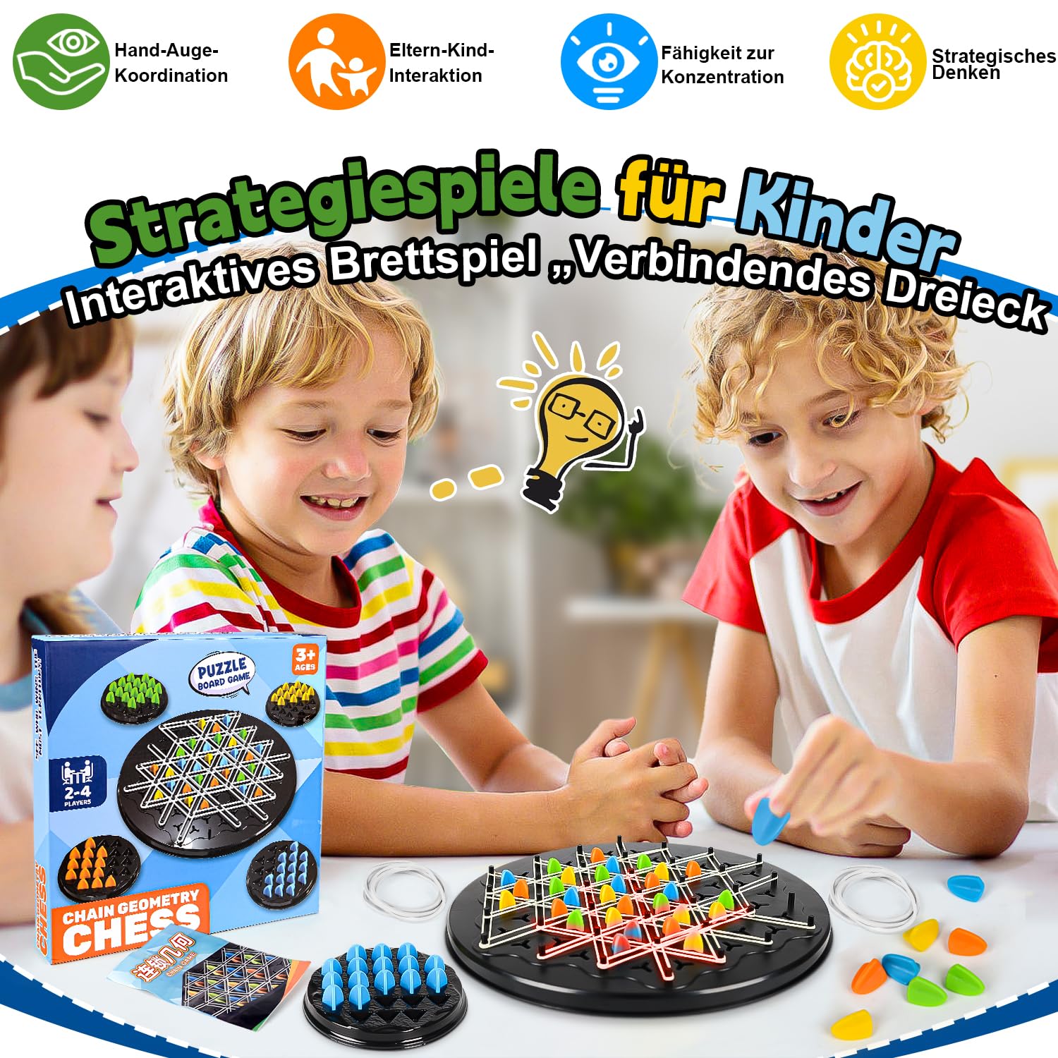 Jeu De Triangle En Chaîne Interactif - Échecs Triangulaires Avec Élastiques Pour Famille Et Enfants