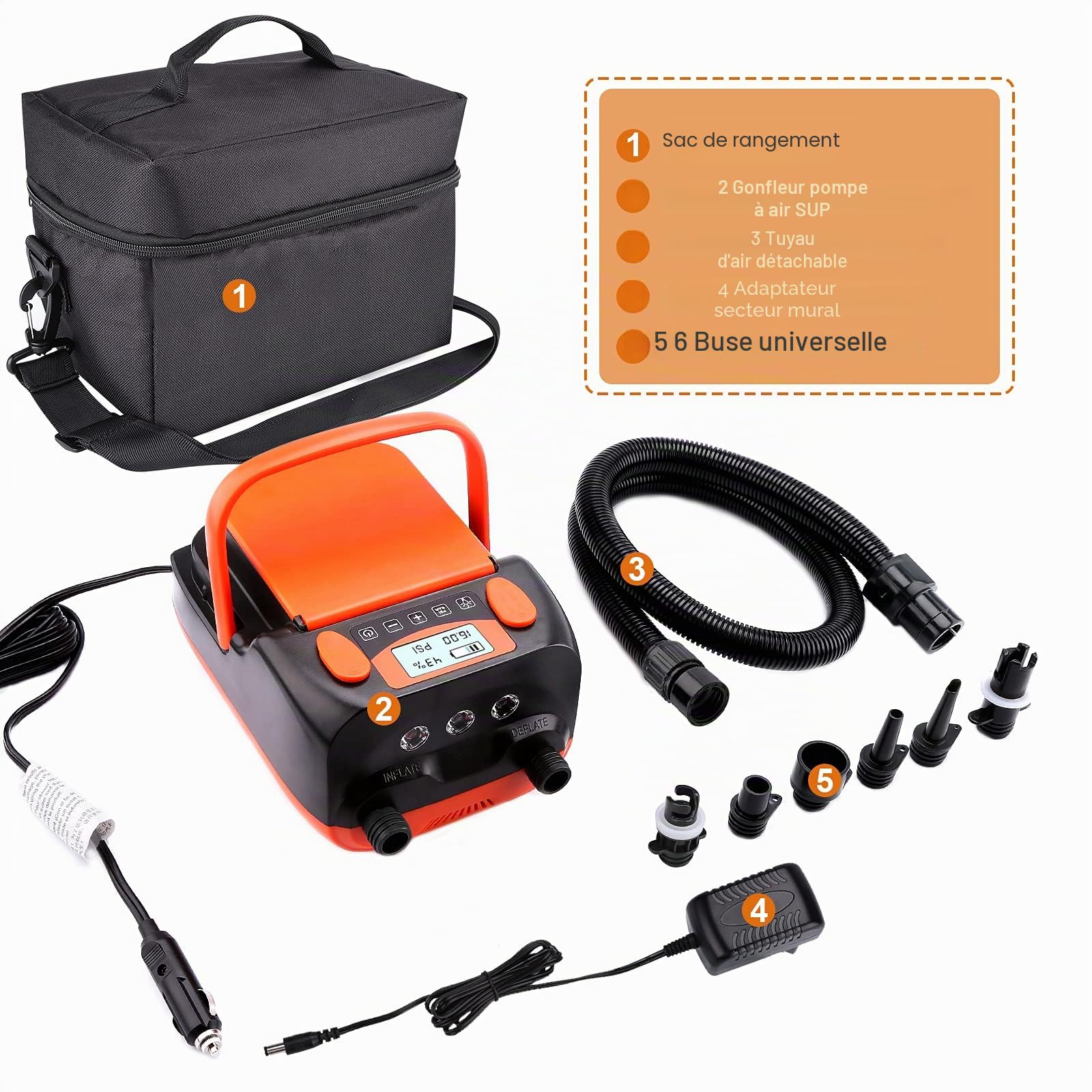 AGPTEK Pompe à air Rechargeable, Pompe à air électrique numérique pour Paddleboard Gonflable 16 PSI 12 V, portative pour Matelas pneumatiques, tentes et Bateaux gonflables