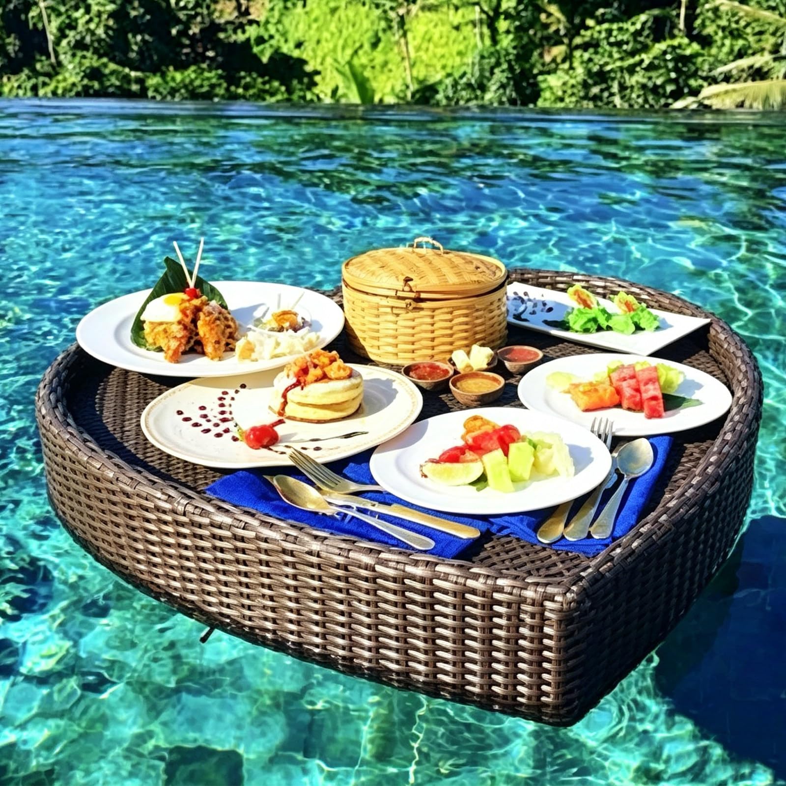Floating Tray for Pool – Heavy-Duty Floating Pool Tray for Food and Drinks, Spill-Proof Floating Drink Holder for Pool, Swim Up Bars for Pool, Adult Swimming Accessory heart-coffee