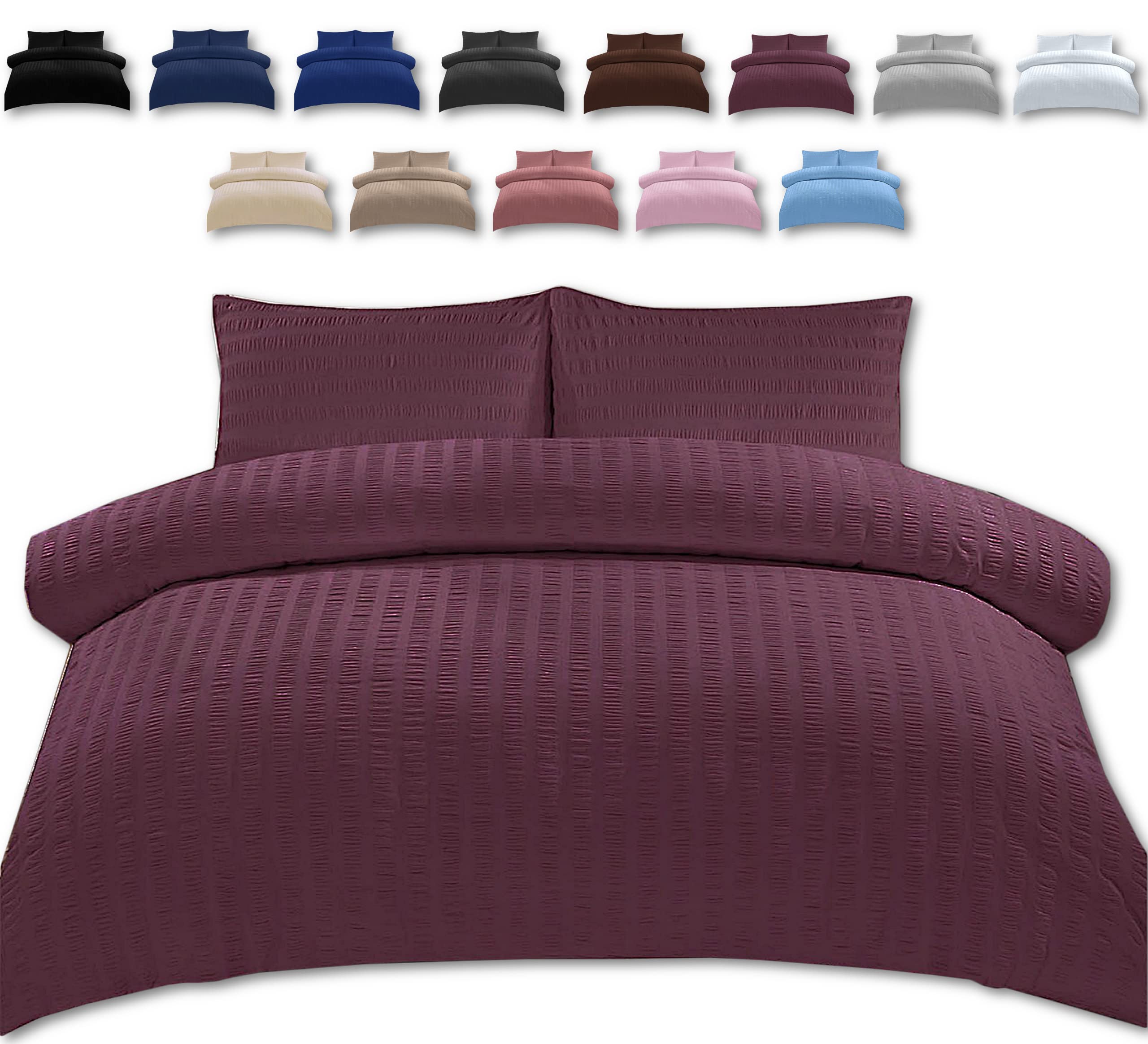 TheWhiteWater Single Bed Duvet Set - 2 in 1 Seersucker Bedding Set - Single Duvet Cover + Matching Pillowcase - Natural Cotton + Virgin Polyester (Purple, Single - Duvet Cover ONLY)