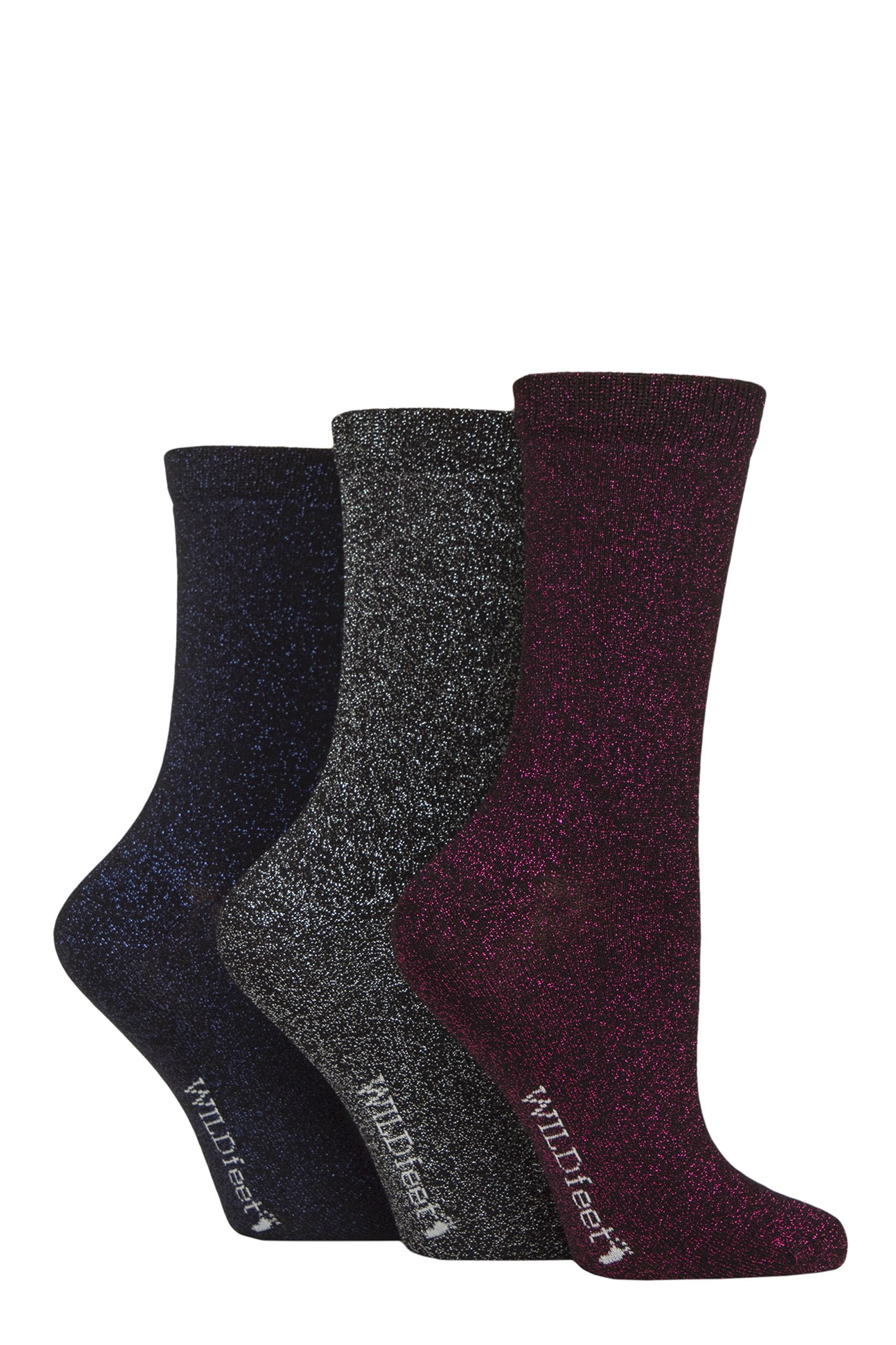 SockShop Wildfeet Ladies Plain Bamboo Socks Pack of 3 (UK, Numeric, 4, 8, Regular, Regular, Black Lurex)
