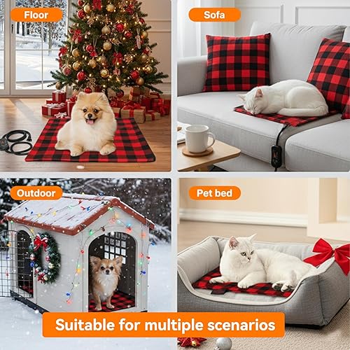 Miniatura 7 de Almohadilla térmica para mascotas, cama para gatos con temperatura ajustable con temporizador, cama térmica impermeable para perros con cable