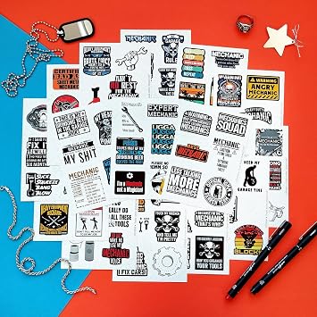 BulbaCraft 100Pcs Funny Mechanic Stickers and Decals, Mechanic Hard Hat Stickers for Men, Adults for Toolbox Funny Technician Gifts for Men and Women