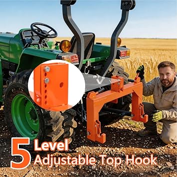 3 Point Quick Hitch for Category 1 & 2 Tractors, Tractor Quick Hitch with 3000 lbs Capacity, Quick Attach Adapter with 5 Level Top Hook & 2 Receiver - Farm Implement Hitch for Plows, Mowers, Tillers
