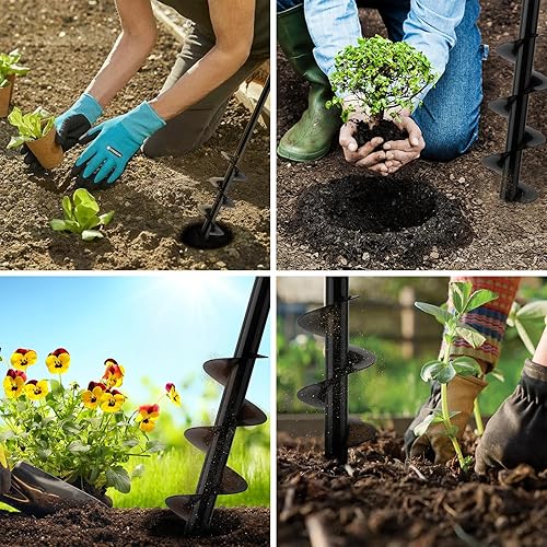 Miniatura 3 de HOOPLE Broca de taladro de jardín para plantar de 1.6 x 16 pulgadas y 3.5 x 16 pulgadas. Broca de taladro para plantas de flores, taladro de agujero
