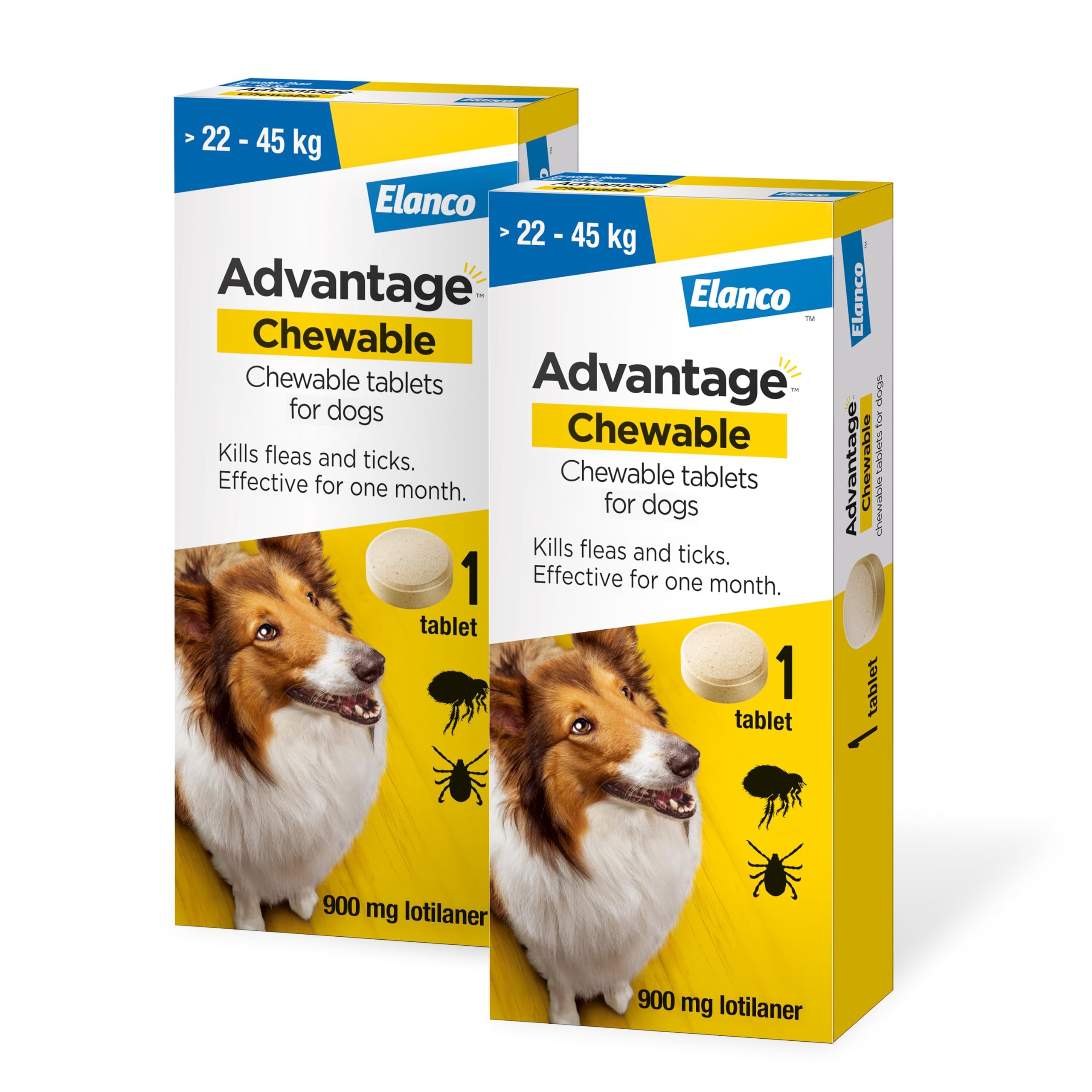 Advantage Chewable 900mg Chewable Tablets for Dogs >22-45kg (2 pack), Flea and Tick Treatment, Fast Acting Kills Fleas Within Hours, Prevention Lasts For A Month, Easy To Administer