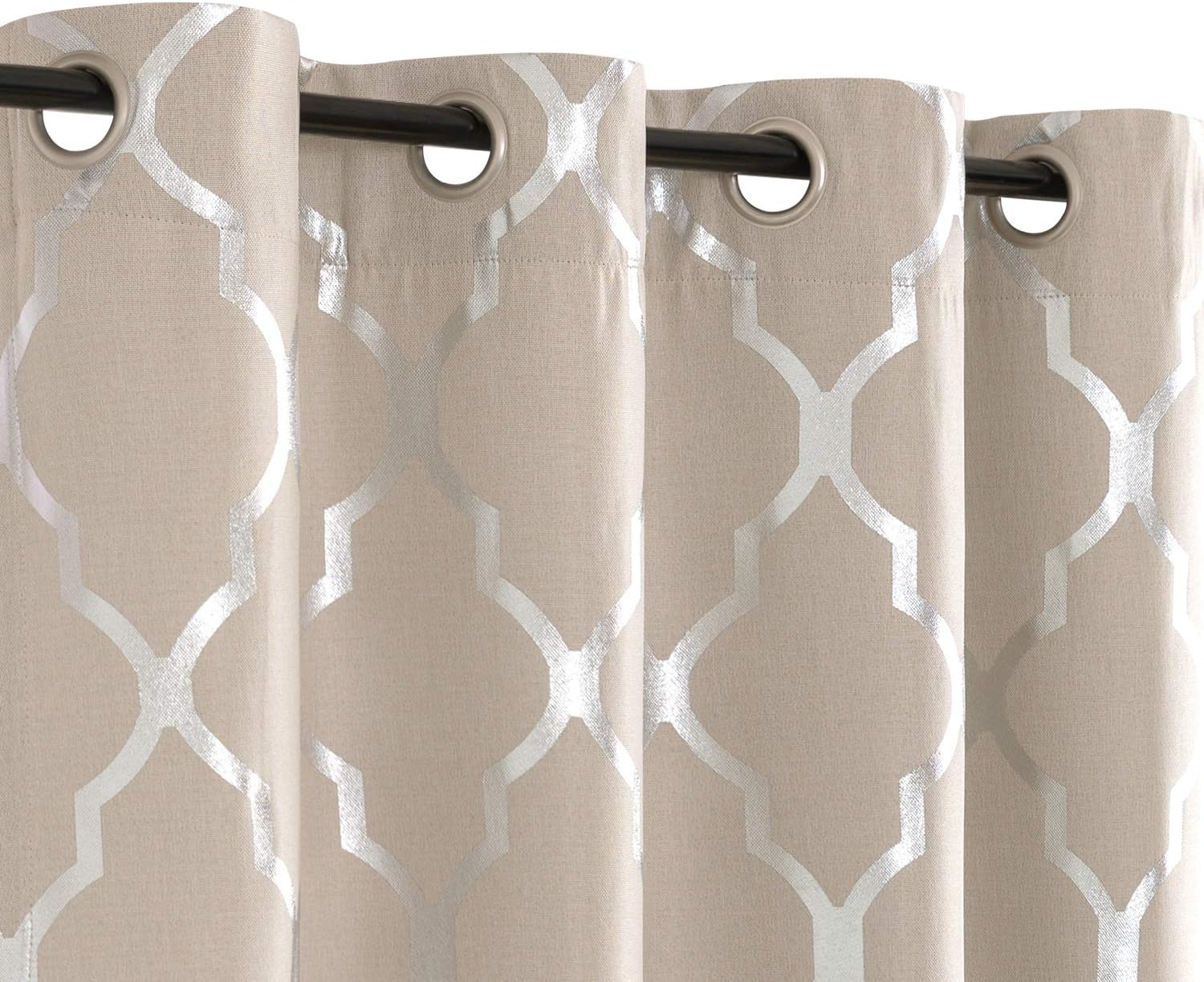 jinchan Linen Textured Curtains for Living Room Darkening Drapes Foil Moroccan Tile Print Curtains for Bedroom Window Treatment Set 84 inch Long One Panel Silver