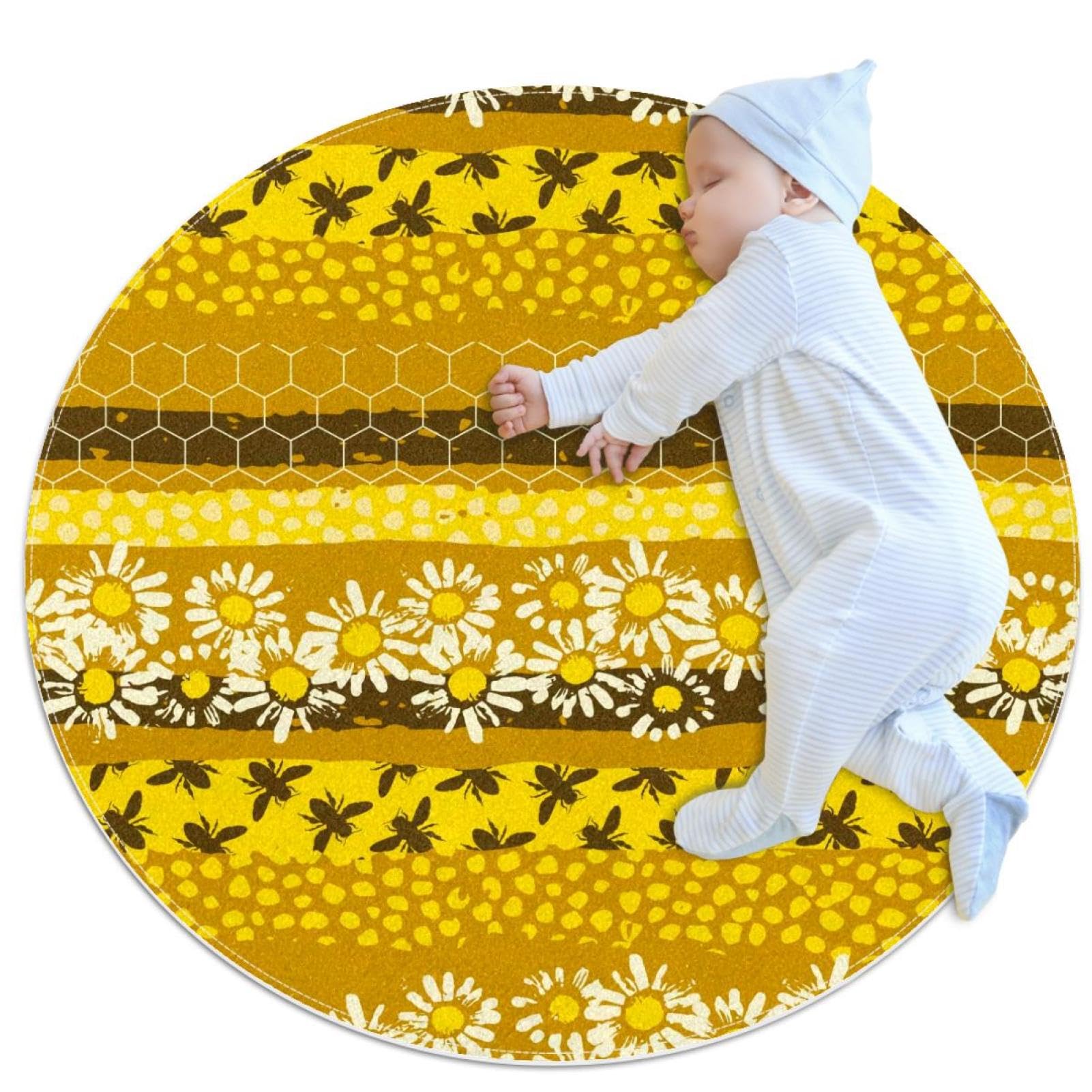 Tapis de sol rond abeilles et marguerites antidérapant pour sol glissant