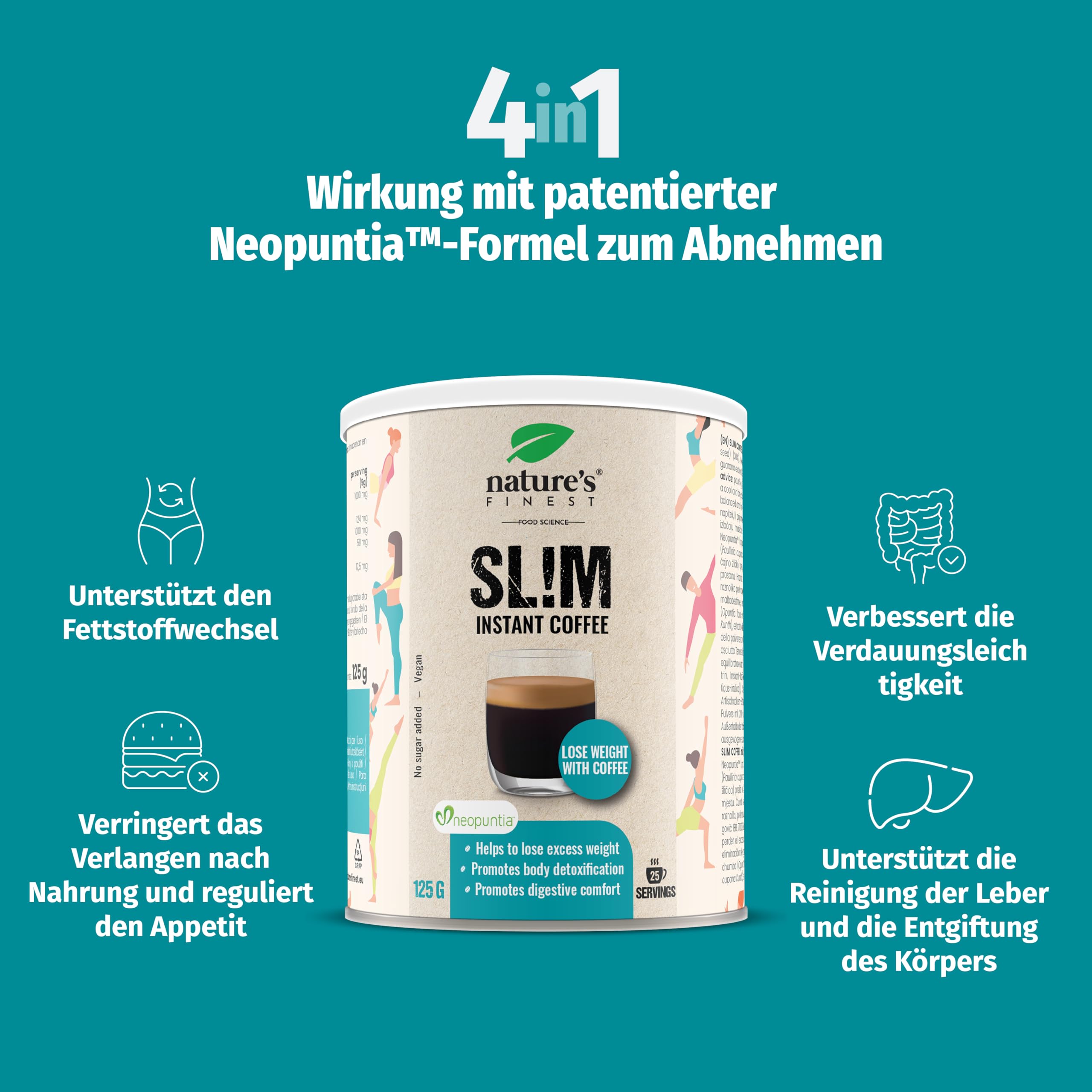Nature's Finest Sl!m Coffee, Instant-Kaffee 625 g (5er Pack) | Instant-Kaffee (20 % Arabica) mit Neopuntia Kaktusfeige, Guarana & Artischocke - aromatisch, schnell gemixt