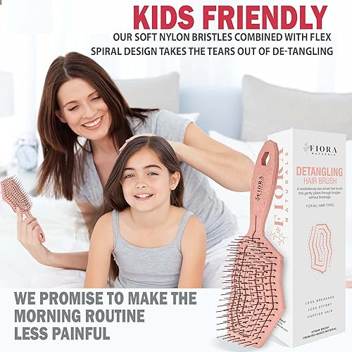 Miniatura 4 de Fiora Naturals Cepillo desenredante para el cabello para mujer, cepillo desenredante con cerdas suaves flexibles, se desliza suavemente a través de