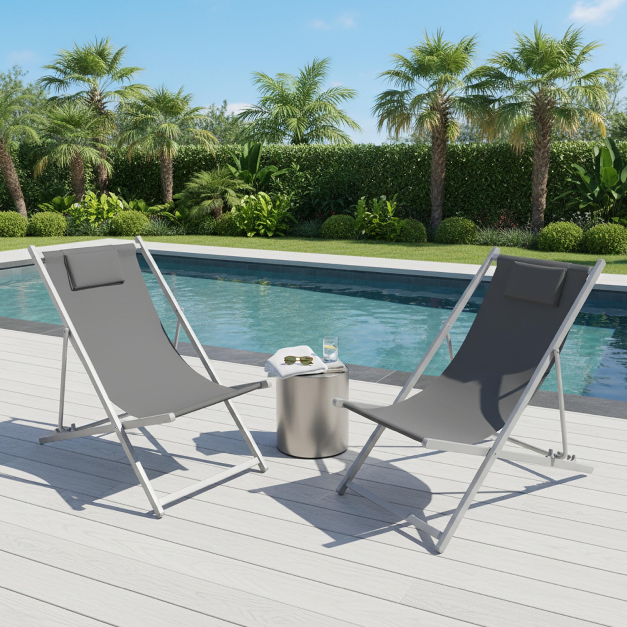 Baroni Home Sdraio da Giardino Pieghevole Reclinabile 60x97x92 cm Grigio