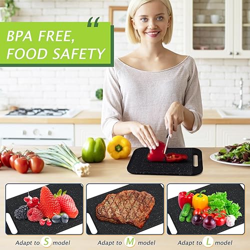 Miniatura 3 de Palaxe Juego de 3 tablas de cortar de plástico para cocina, aptas para lavavajillas, con ranuras antideslizantes para jugos, mango de fácil agarre