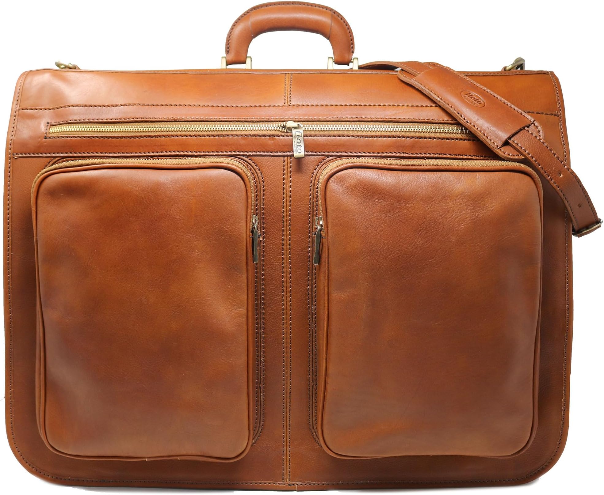 FlotoLeather Venezia Garment Bag Suitcase Luggage Carryon (Tobacco Brown)