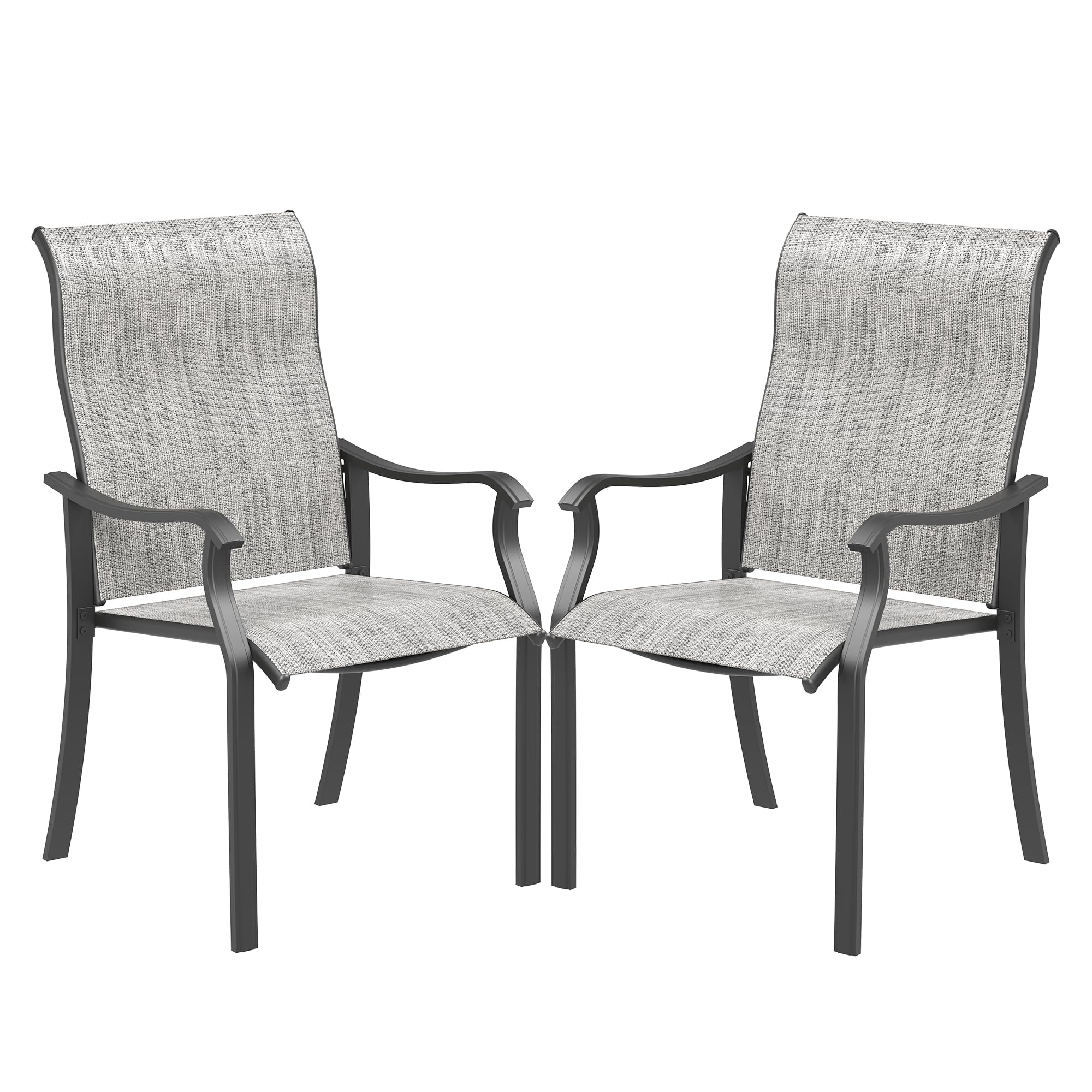 UDPATIO Patio Chairs Set of 2, Outdoor Dining Chairs with High Back, Textilene Patio Dining Chairs with Armrest, Lawn Garden Backyard Deck, Grey White