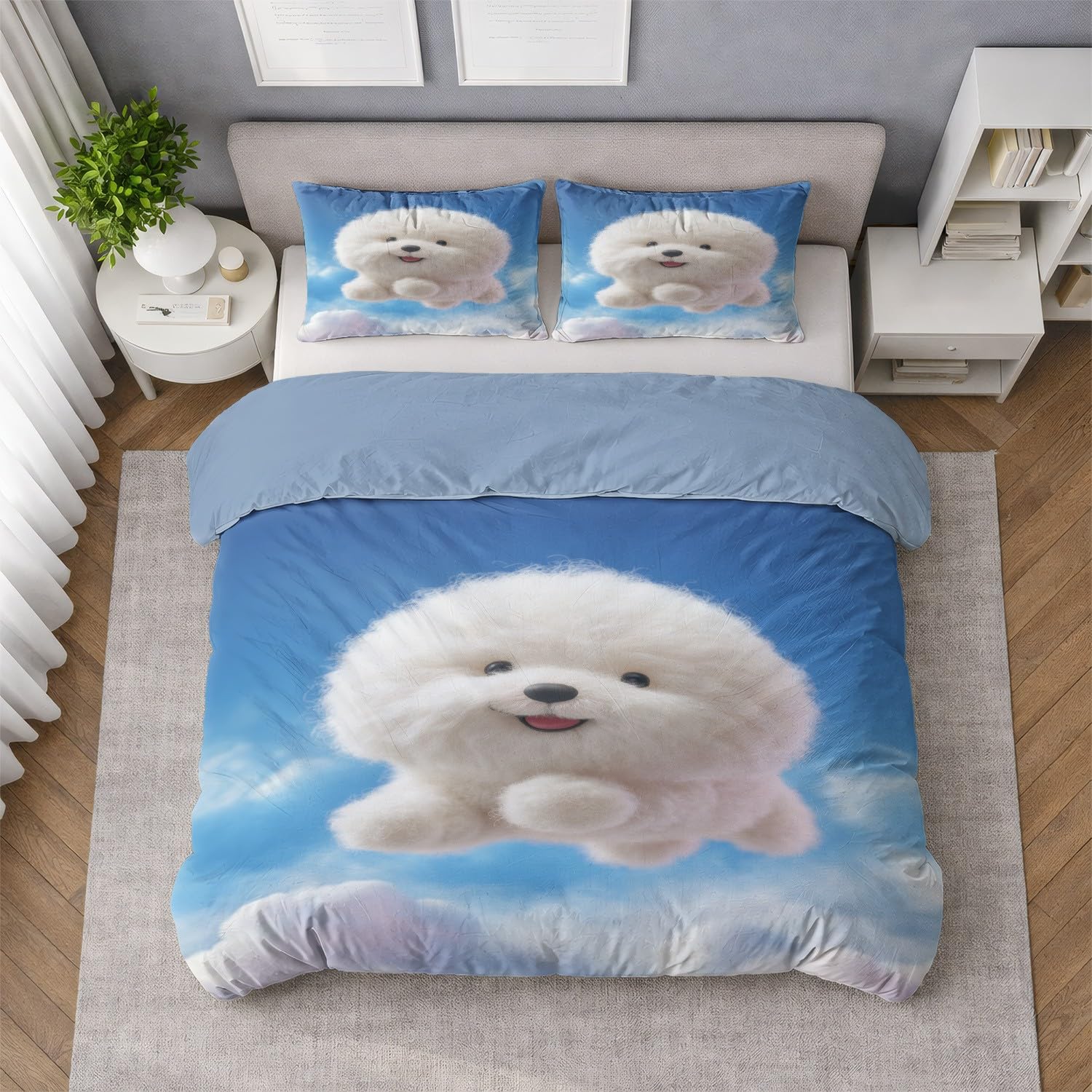 Zestaw pościeli Fantasy King 229 x 221 cm, miękki zestaw pościeli ze szczotkowanej mikrofibry z poszewkami na poduszki, nie wymaga prasowania, zestawy pościeli z zapięciem na zamek błyskawiczny, biały