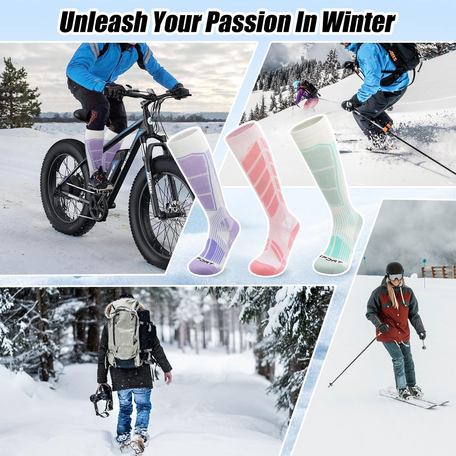 3 Paia Calzini da Sci in Lana Merino per Uomo e Donna Calzini Invernali al Ginocchio Calze Termiche Extra Cuscini Anti Vesciche Ideali per Trekking,Ciclismo,Snowboard,Sport Invernali