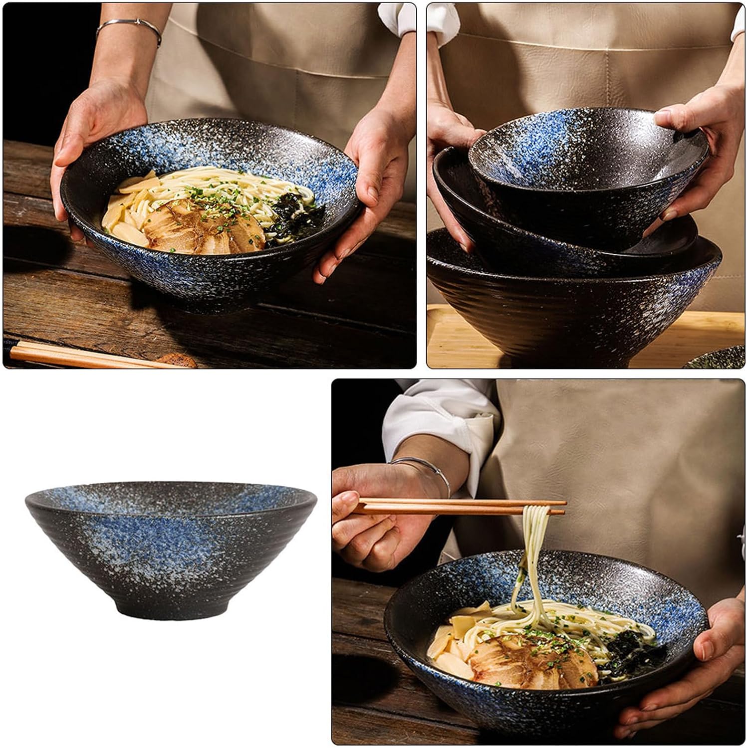 YARNOW Japanese Style Ceramic Ramen Noodles Bowl for Hot or Cold Meals, Blue Tableware Bowl Long Serving Time and Convenient Practical Design for Kitchen and Dining