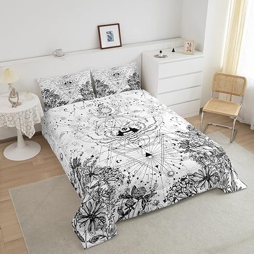 Miniatura 2 de Juego de edredón de polilla de la muerte, tamaño Queen, juego de ropa de cama de sol, luna, Halloween, constelaciones, horóscopos, relleno de