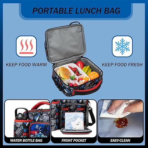 Miniatura 6 de Lonchera Bento para niños, lonchera Bento para niños, juego de lonchera con 5 compartimentos, botella de agua de acero inoxidable, bolsa de