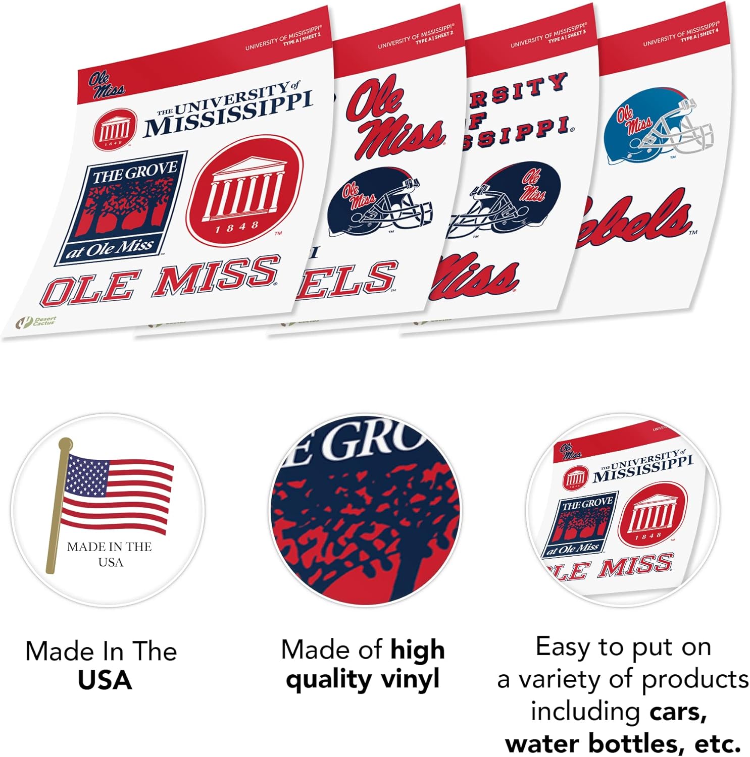 Desert Cactus University of Mississippi Sticker Mississippi Ole Miss Rebels Vinyl Decal Laptop Water Bottle Car Scrapbook Sheet (Type A) - Image 5