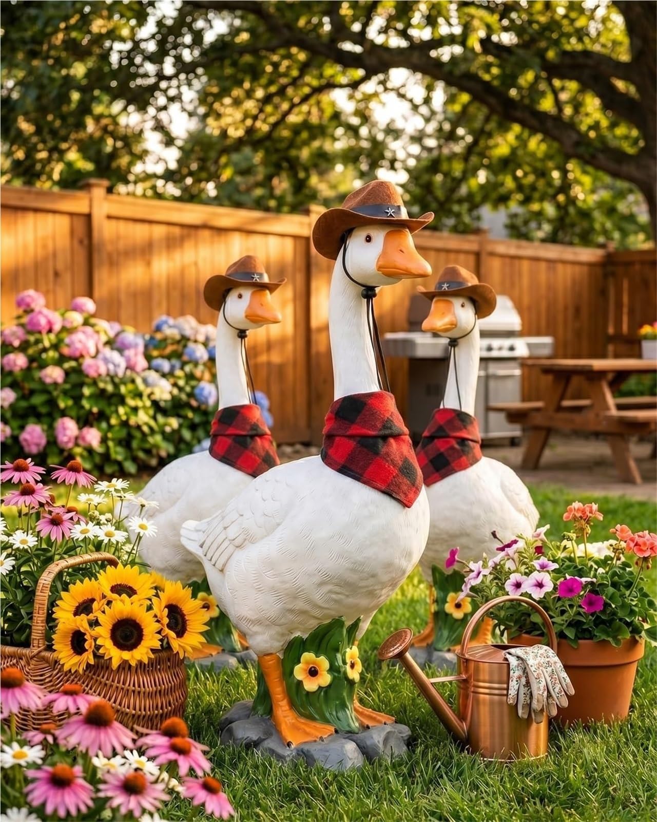 23 Inch Porch Goose Statue Large Resin Realistic Cement Finished Lawn Ornament Garden Decor Front Yard Backyard Outdoor Durable Plastic Art for Patio Decorations Geese Animal Sculpture Gift(3#4)
