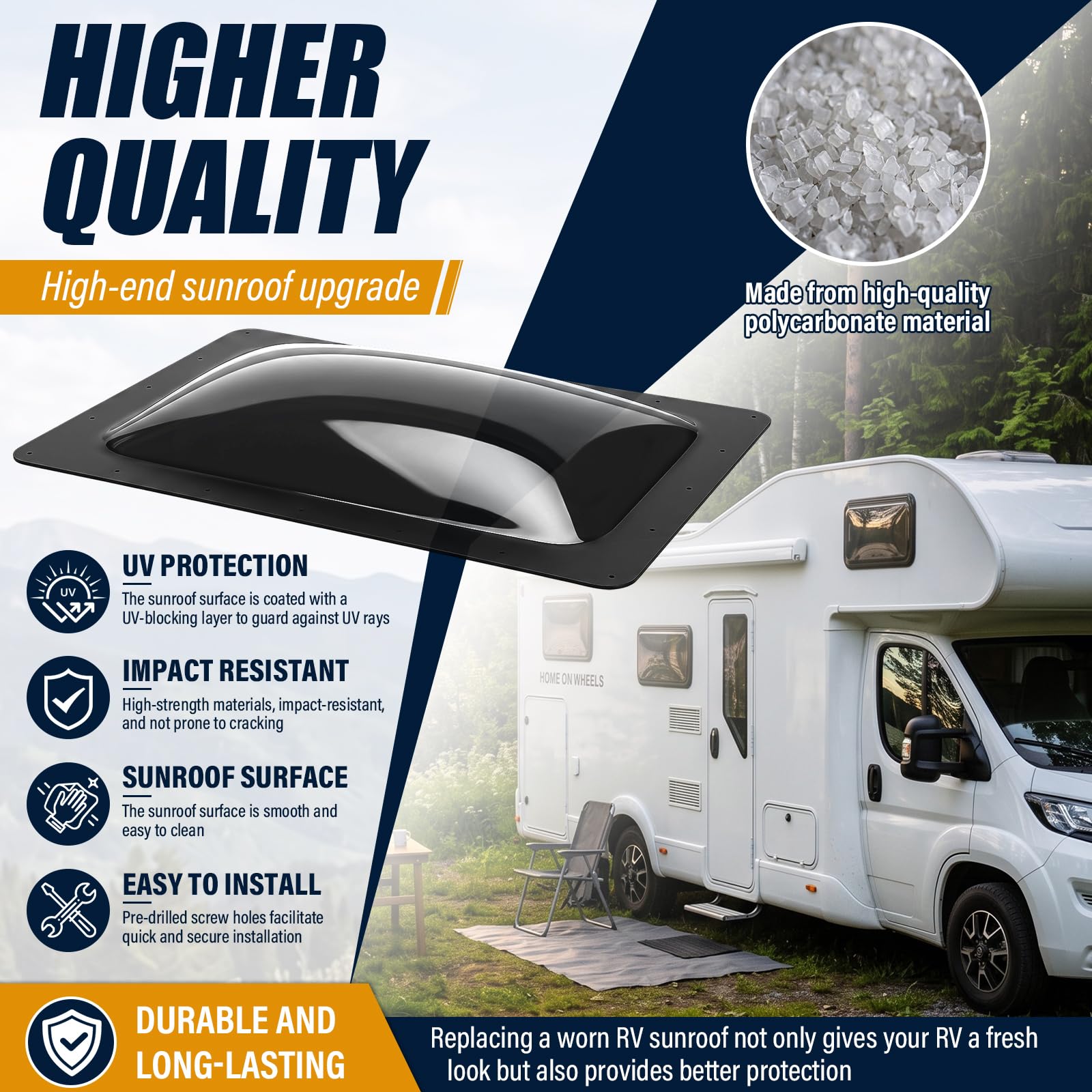 DaisyInner RV Skylight - Repuesto de cúpula exterior universal de 18 x 26 pulgadas, se adapta a aberturas de 14 x 22 pulgadas, resistente a los impactos, cubierta de tragaluz para caravana, caravana