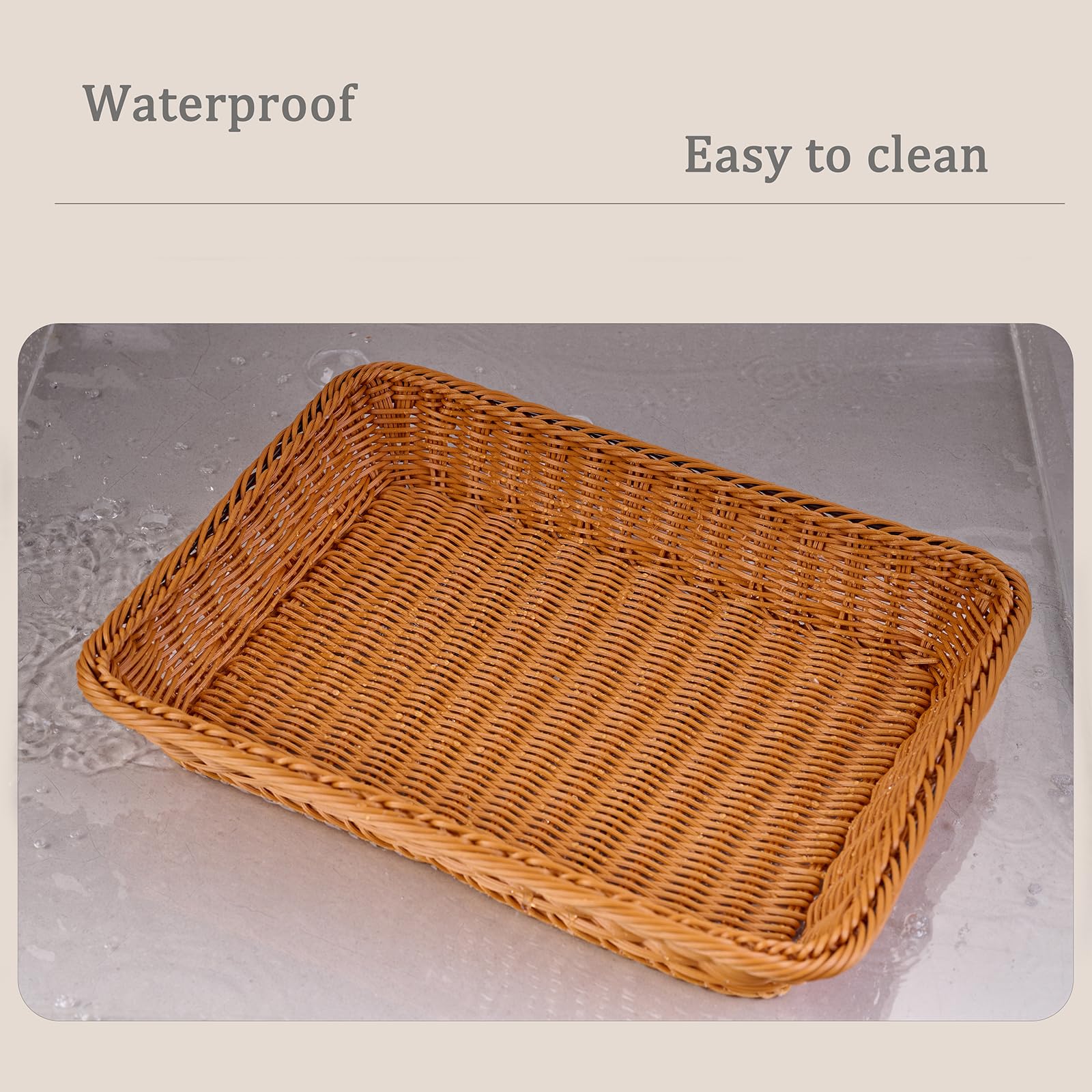 Cesta de pan, cesta de mimbre de 16 pulgadas, paquete de 10 cestas de pan para servir, cestas rectangulares impermeables para verduras, frutas, lavado y almacenamiento de alimentos