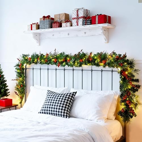 Miniatura 7 de Guirnalda de Navidad preiluminada de 9 pies con luces, guirnalda de Navidad para mesa, chimenea, escalera, manto de pared, decoración de interiores