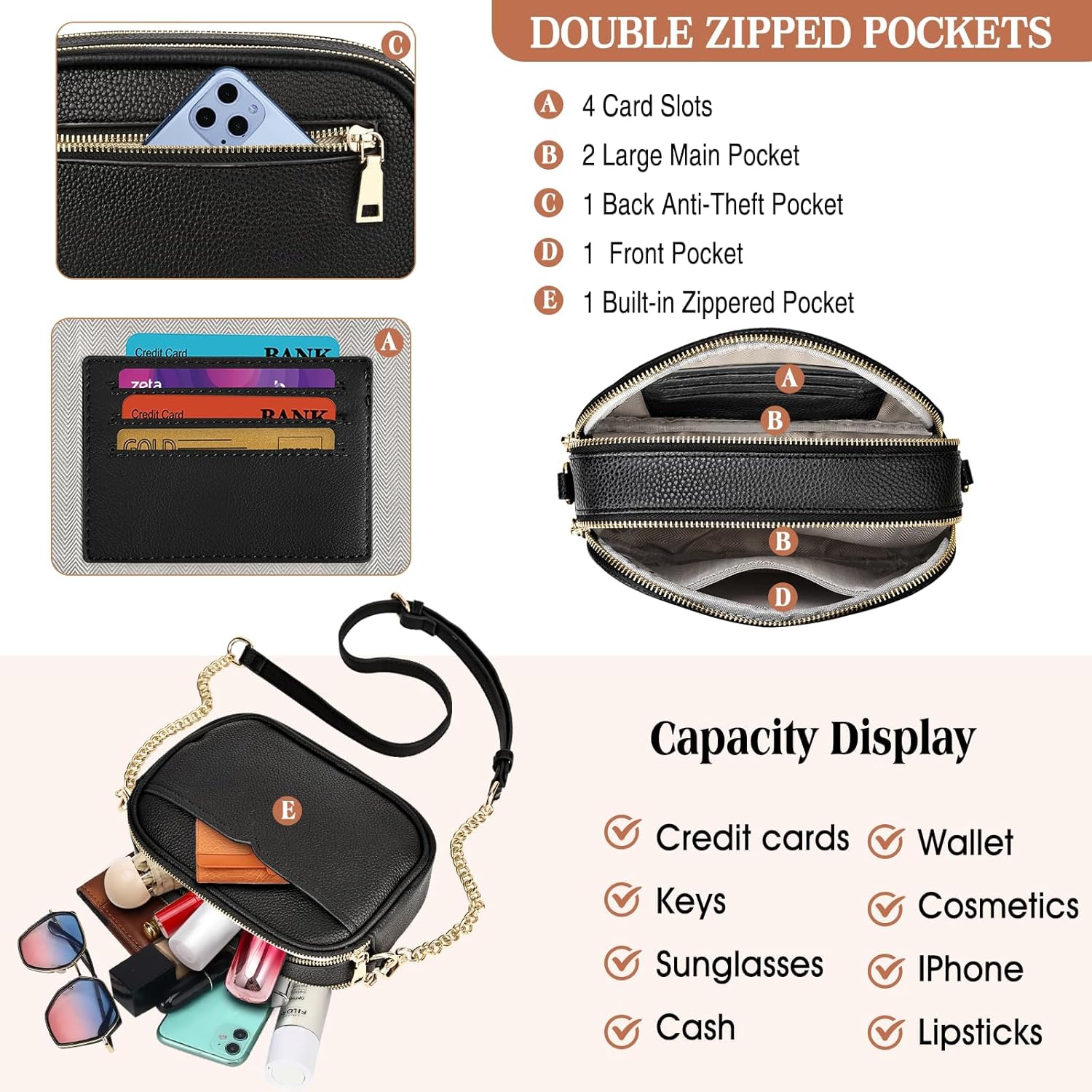 BKNOOU Crossbody Bag for Women Small Purses for Ladies Crossbody PU Leather Shoulder Handbag with 2 styles Adjustable Strap - Image 4