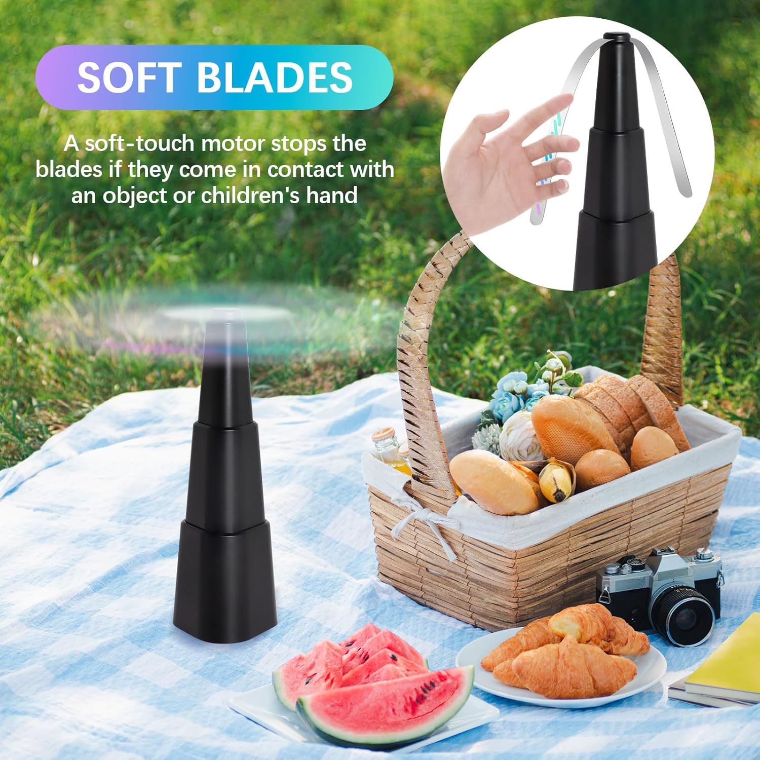 HKKDKTA Fly Fans for Tables, 4 Packs Indoor Outdoor Fan Portable with Holographic Blades, Batteries Powered Table Fan for Picnic, Party, Restaurant, Kitchen and BBQ