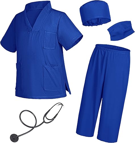 Miniatura 3 de TOGROP Disfraz de médico para niños, pantalones médicos con accesorios, conjunto de cosplay para niños pequeños de 3 a 11 años
