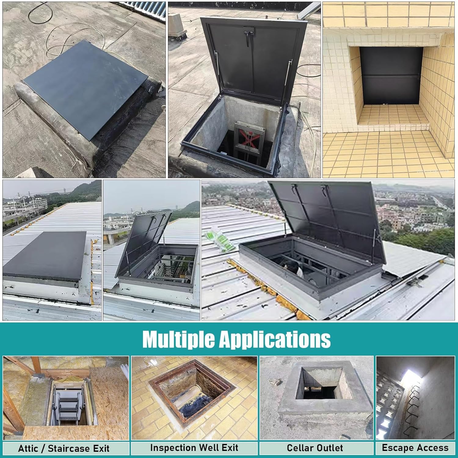 Botola Di Accesso Al Tetto Lucernario, Copertura Antipioggia Porta Di Sicurezza Resistente Alle Intemperie Botola in Acciaio Zincato Installazione Su Ponte Finestra per Tetti,85x100cm