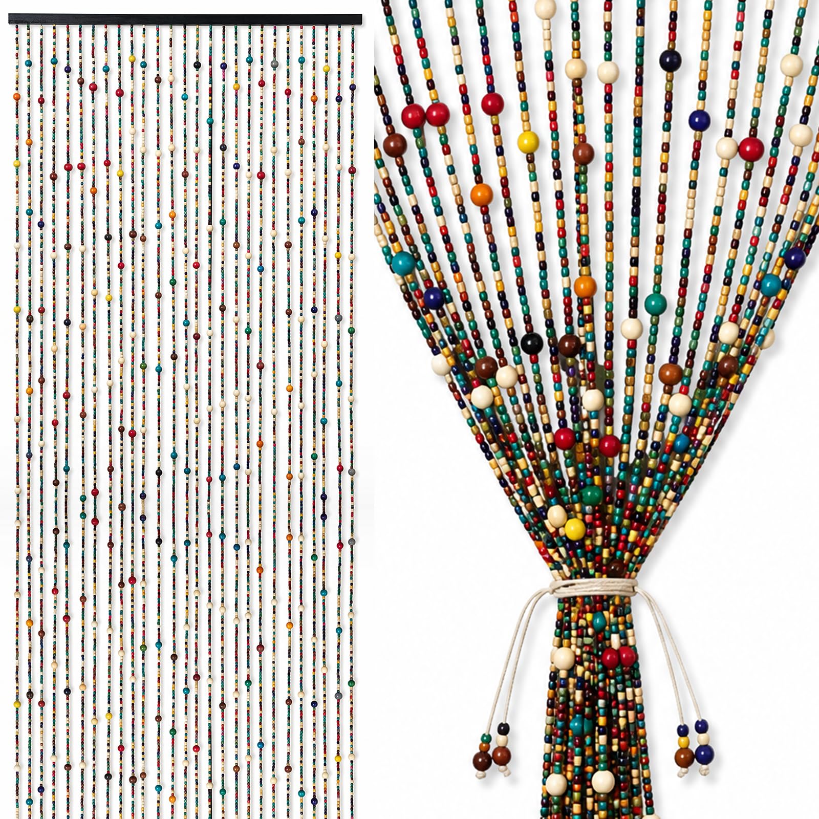 Tuxuzal Beaded Door Curtain 90x190cm, 27 Strands Bead Curtain for Doorways