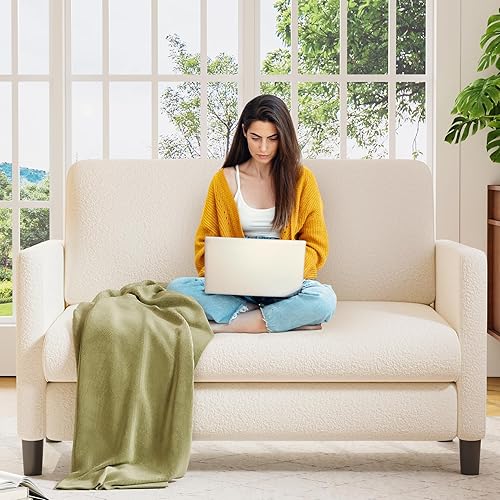 Miniatura 14 de Sofá de dos plazas, sofá de 51", cómodo sofá pequeño de peluche para espacios pequeños, sofá de montaje sin herramientas para dormitorio, sofás de