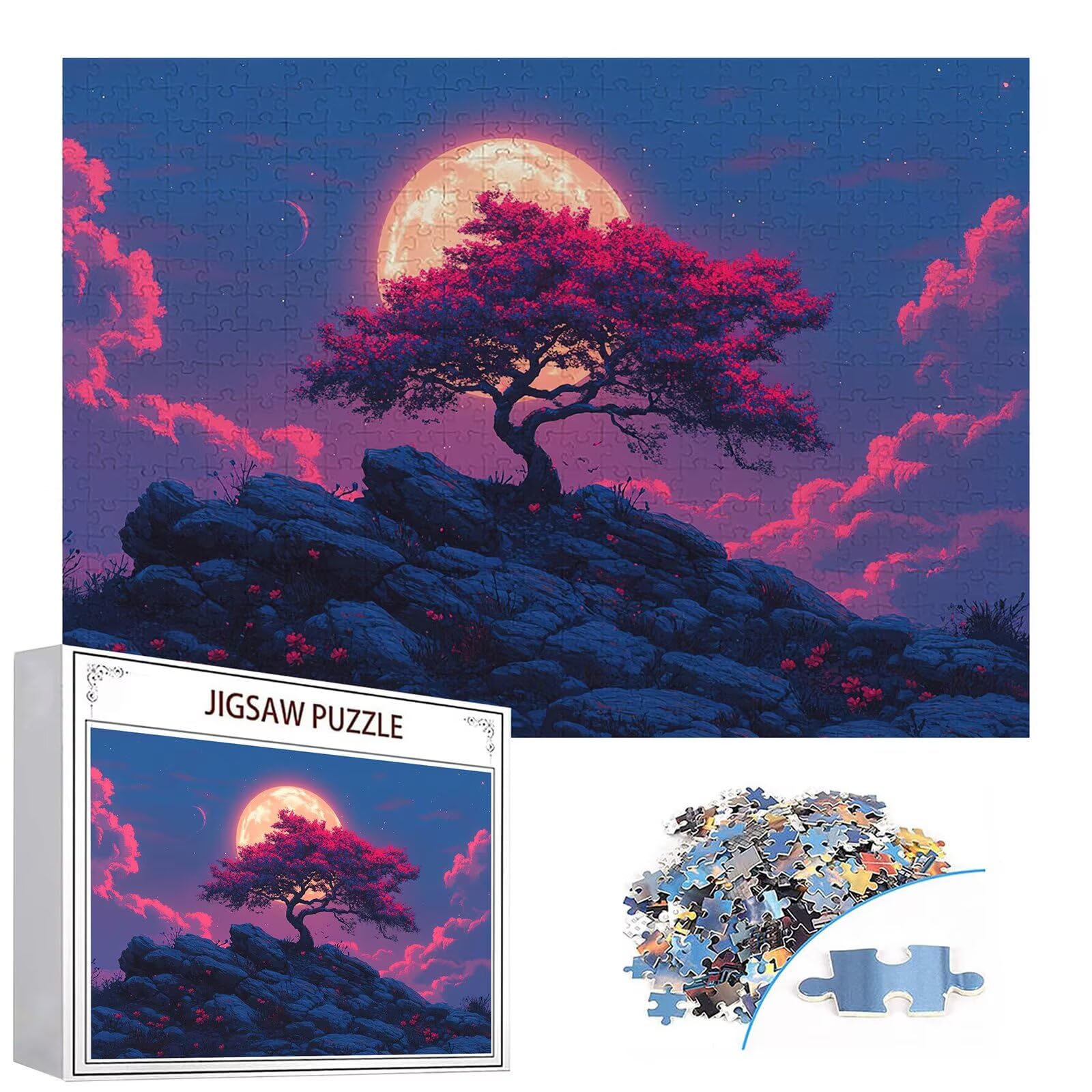 Puzzle 3000 elementów księżyc drzewo dla dorosłych 122 x 81 cm unikalne rzemiosło klasyczne 3D drewniana układanka do rodzinnych gier biznesowych, układanka do samodzielnego wykonania nawet do