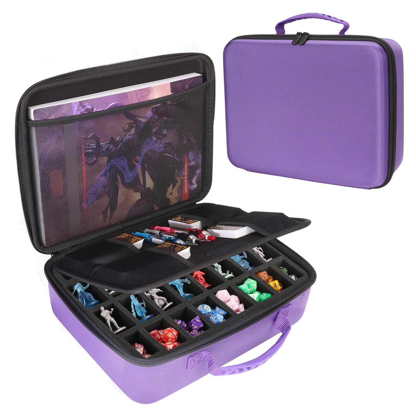 Borsa da viaggio per RPG compatibile con miniature di Dungeons and Dragons, custodia per miniature DND, astuccio per dadi per set di dadi DND, borsa da viaggio per miniature compatibile con