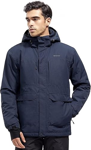FREE SOLDIER Chaqueta de esquí impermeable para hombre, forro polar, abrigo de nieve cálido de invierno con capucha, costuras totalmente selladas
