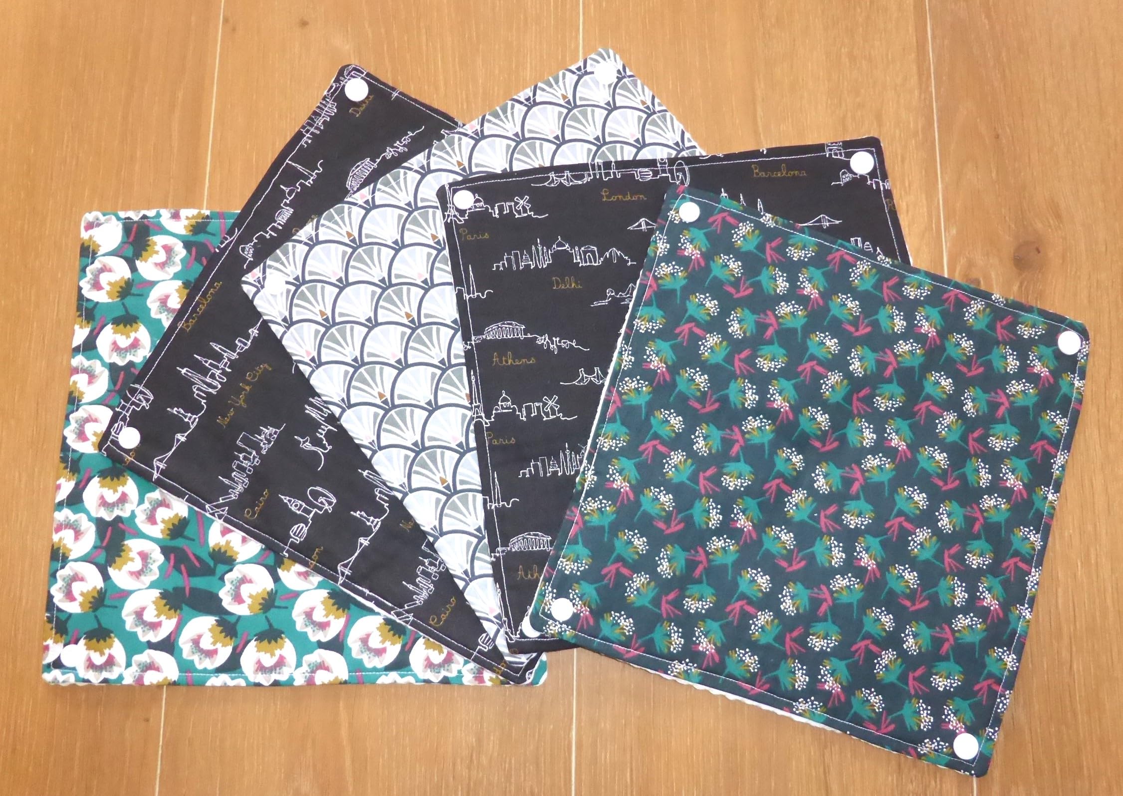 Rouleau de 5 feuilles d’essuie-tout lavable réutilisable – Handmade - zéro déchet (C vert noir)