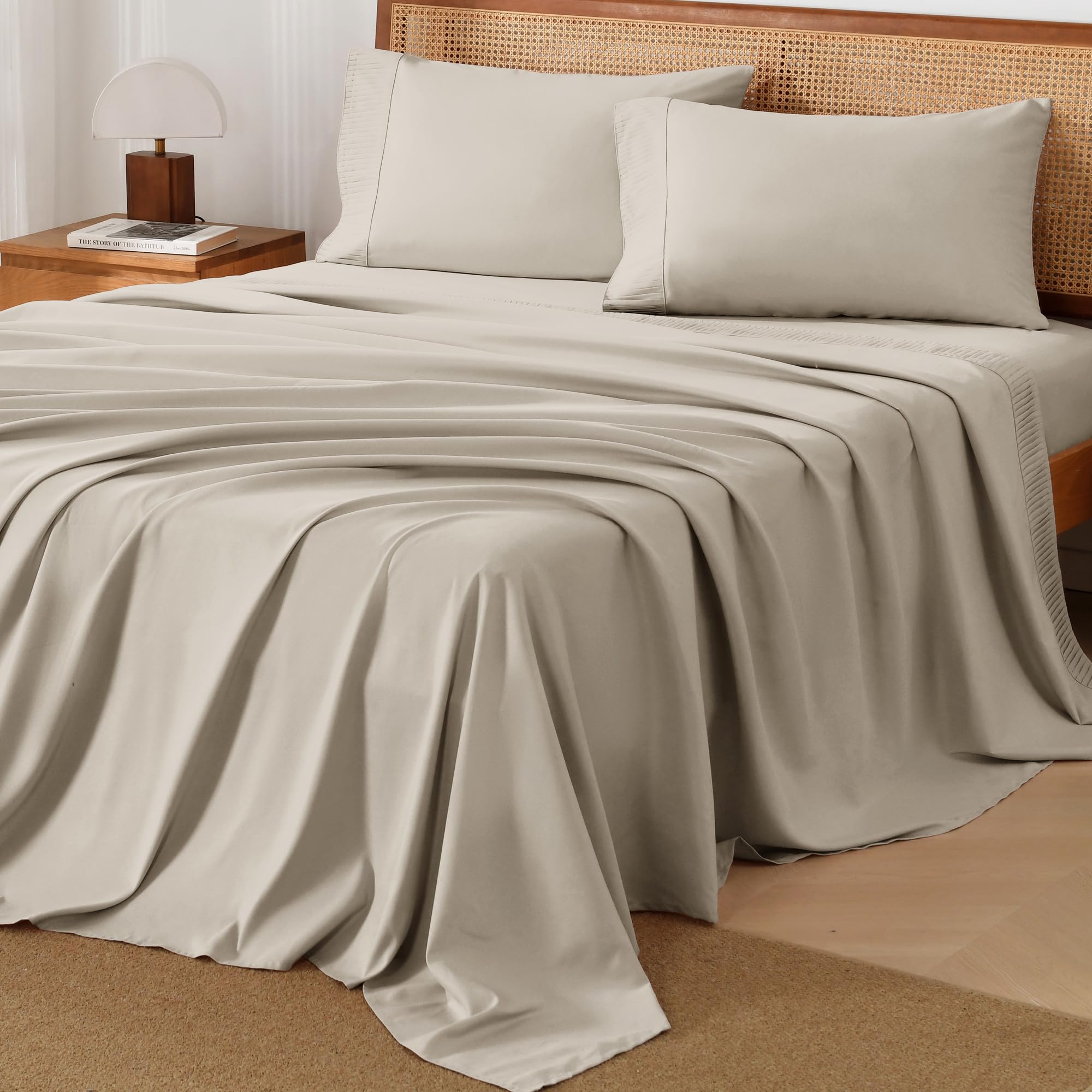 Andency King Sheets Set, Oatmeal Breathable & Cooling Sheets