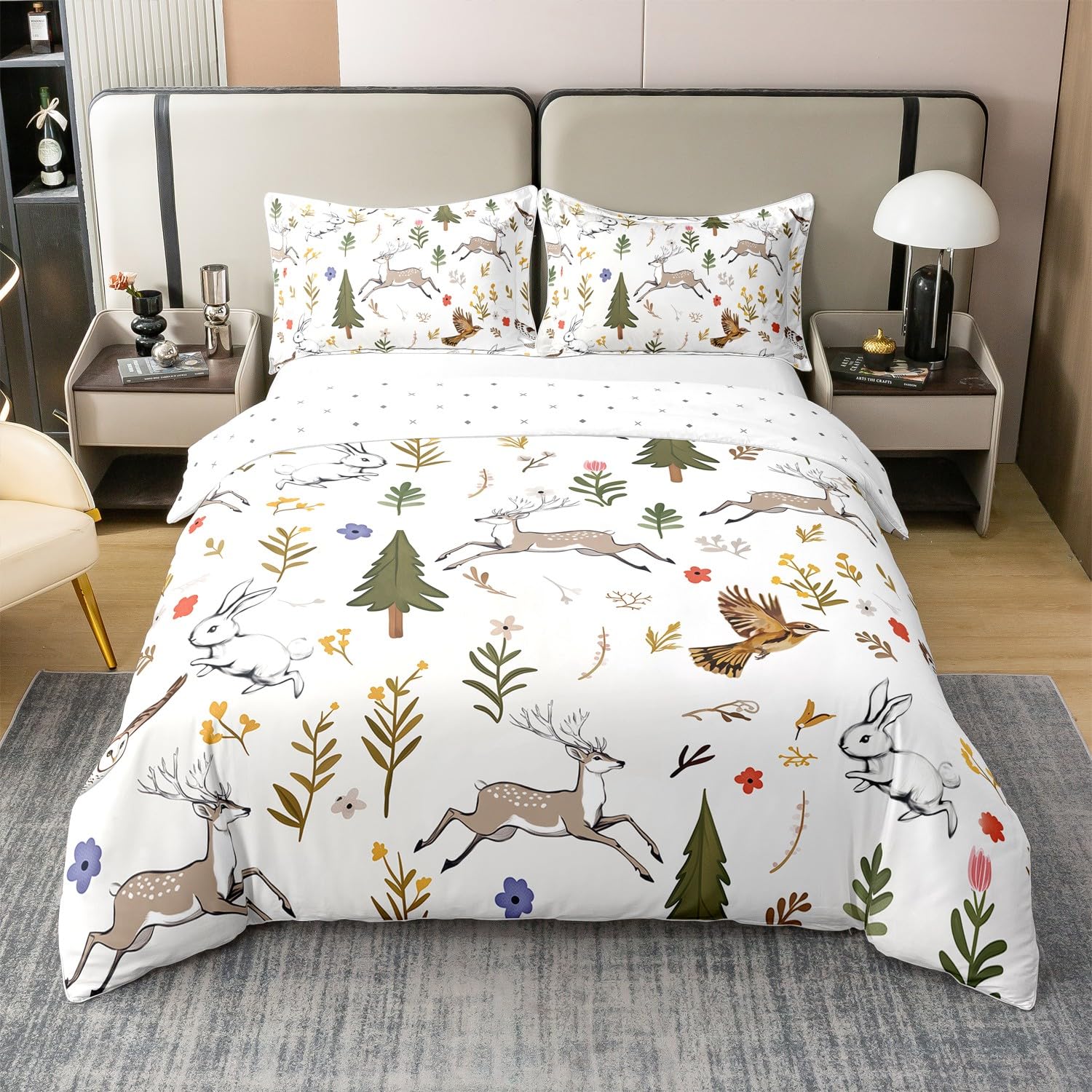 Couvre-lit oiseau et cerf en coton doux pour protéger le sommeil des enfants
