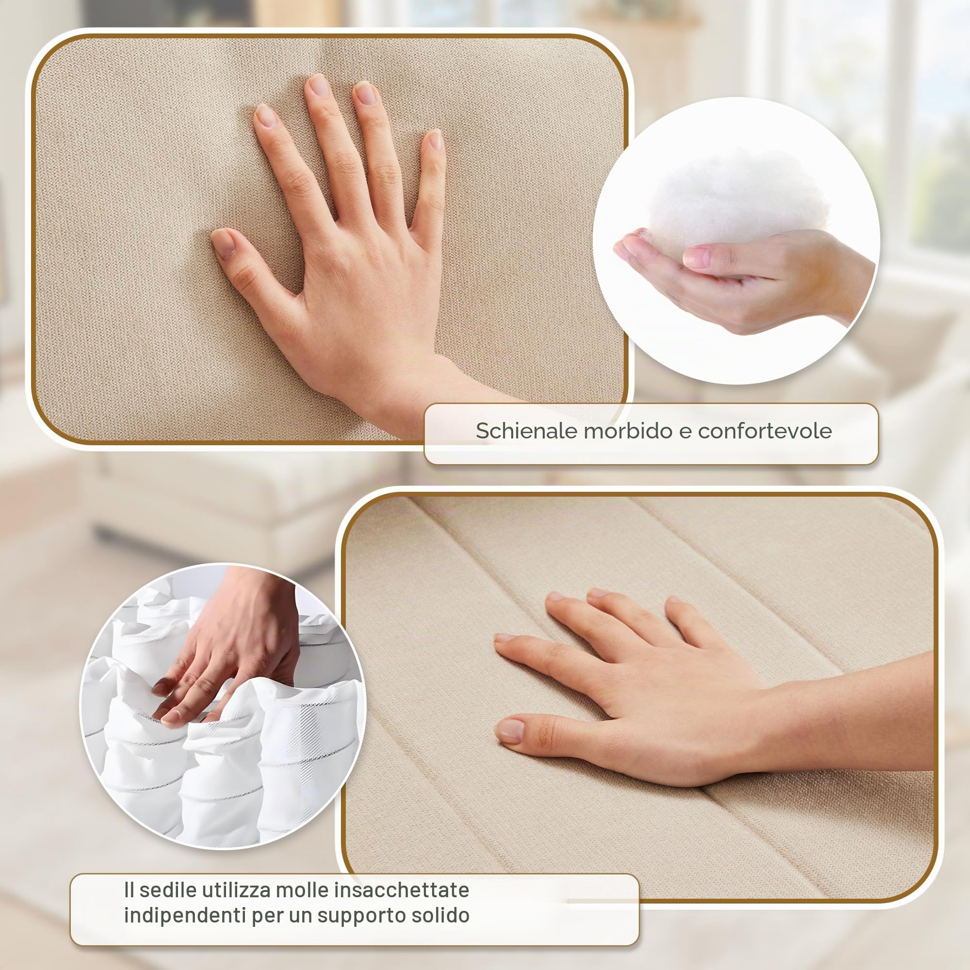 Divano angolare moderno, divano a 5 posti con strisce verticali, poggiapiedi trasformabile, divano a forma di L, a forma di U, modulare, adatto per il soggiorno (Beige)